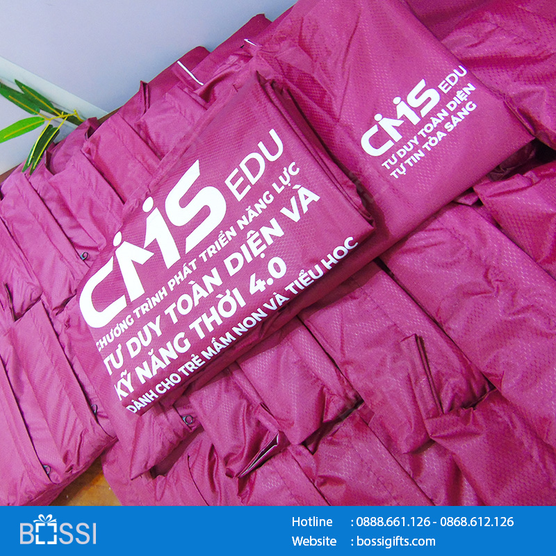 Áo mưa vải dù vân tổ ong- Logo CMS Edu