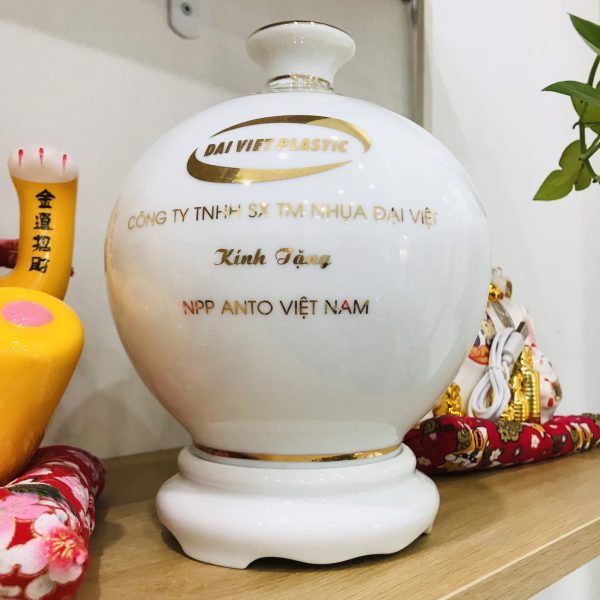Bình hút tài lộc sứ vẽ vàng 24k - Tháp rùa logo Đại Việt